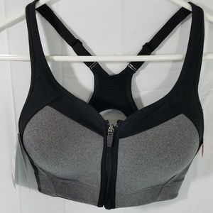NWT Champion Zip Up Sports Bra gray and black 34C